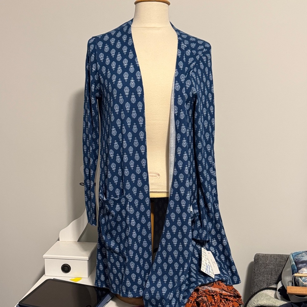 LuLaRoe Blue Printed Open Cardigan